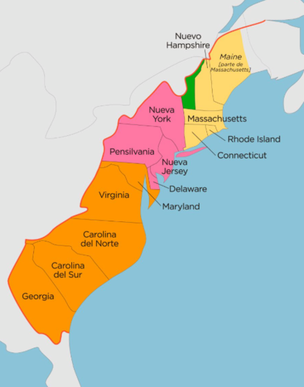 Mapa de les 13 colonies